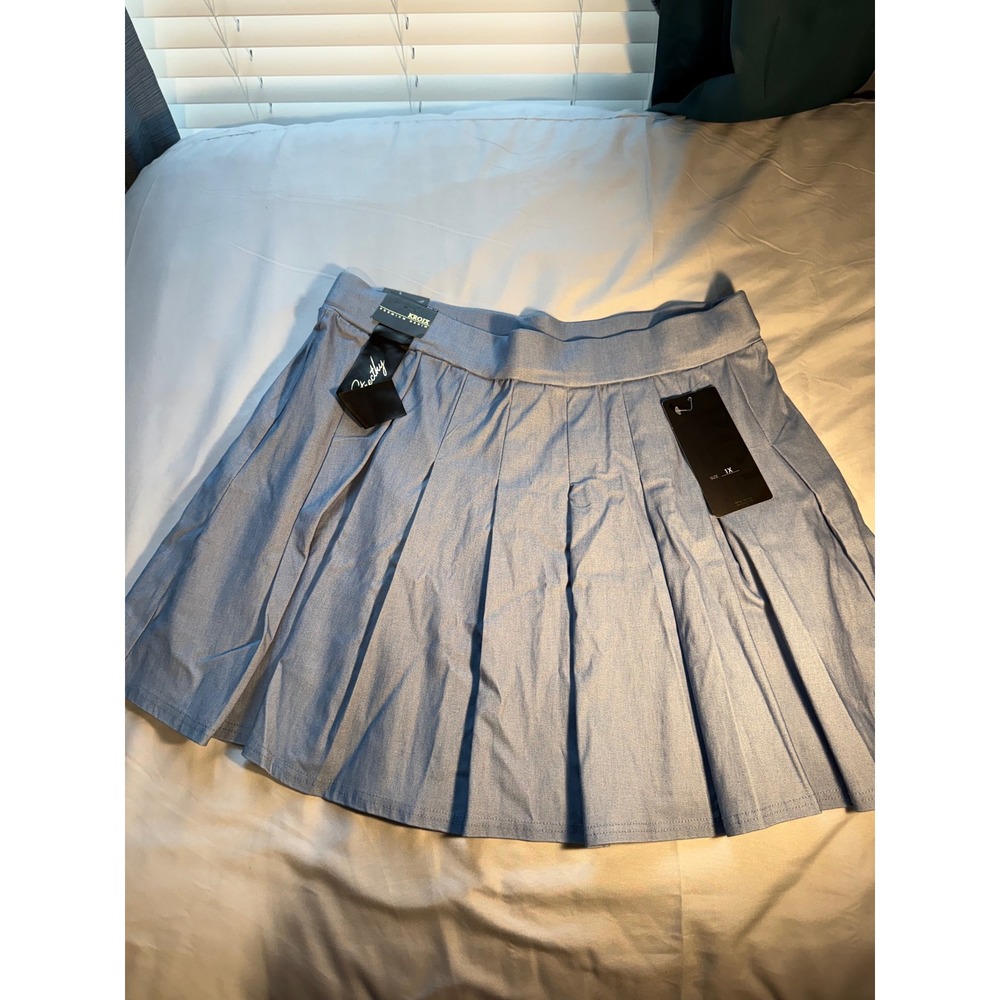 Kroix Premium Denim Light Wash Blue Pleated Mini Skater Skirt Womens 1X NWT - Picture 1 of 10